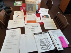 A station has been set up for Braille Month at the Nezperce Community Library. 